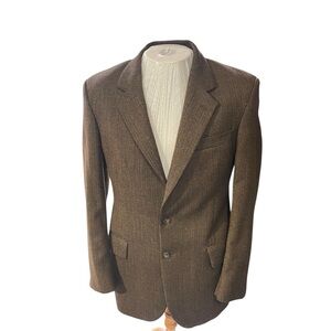 Joseph & Feiss 100% Wool Brown Herringbone Sport Coat Blazer 36R
